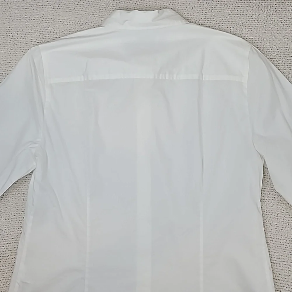 J Crew Stretch Cotton Perfect Fitted Button Front 3/4 Sleeve Blouse/Shirt White